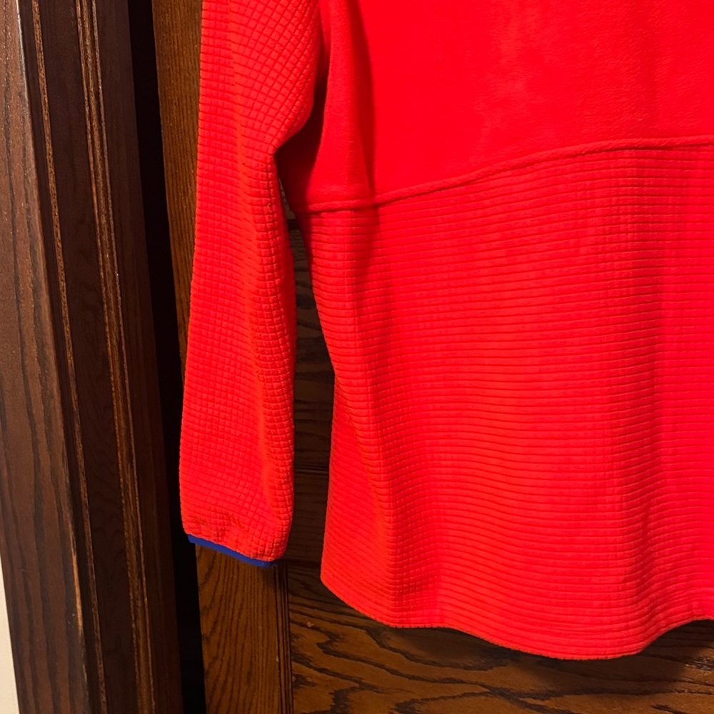 Lands' End Bright Red/Orange Fleece Jacket with Blue Trim - Picture 8 of 9
